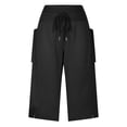 thumbnail image 5 of iHPH7 Women's Pedal Pushers Capri Pants Drawstring Waist with Pockets Side Slits Loose Fit Lightweight Casual Summer Cropped Pants Comfortable Elastic Pull-on Everyday Beach Active Wear Black XL, 5 of 8