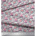 thumbnail image 3 of Soimoi Tissu Crêpe Polyester Imprimé Feuilles & Roses au Mètre 52 Pouces de Large, 3 of 3