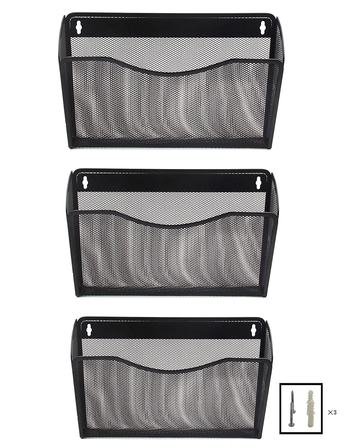 3 Pockets Office Mesh Collection Wall File Holder Organizer Black