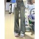 thumbnail image 5 of Vintage azul americano Cargo cremallera bolsillo parche pantalones vaqueros de pierna ancha pantalones largos pantalones lavados Y2k ropa de calle de cintura alta, 5 of 5