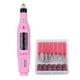 thumbnail image 1 of Lima de uñas eléctrica portátil USB con 6 cabezales y 6 bandas de lijado, velocidad ajustable 0-20000 RPM, color rosa, carga por USB., 1 of 6
