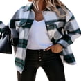 thumbnail image 3 of Womens Plaid Lapel Button Short Pocketed Shacket Shirts Coats, 3 of 5