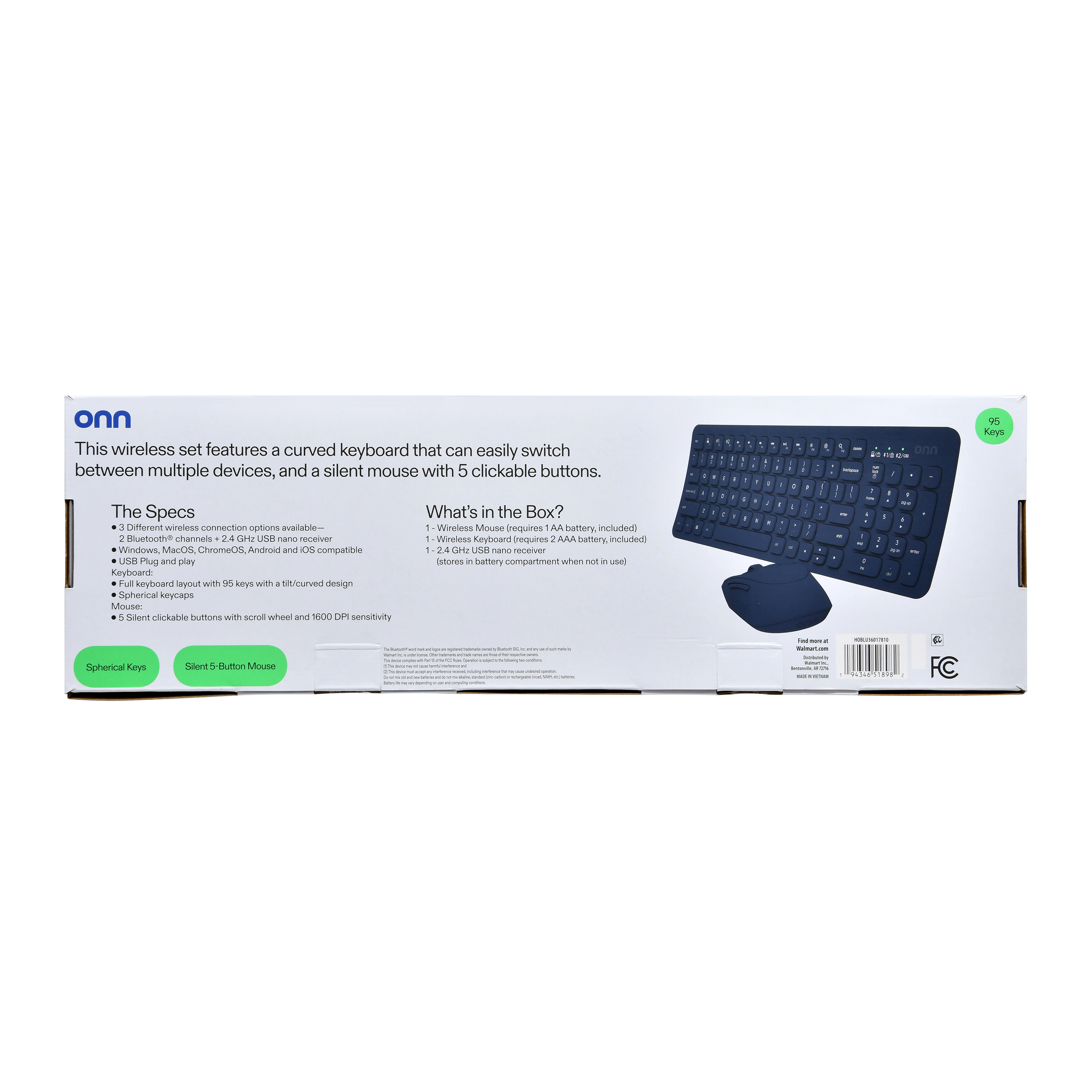 onn Curve Wireless Full-Size Keyboard & Mouse, Blue photo 3