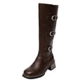 thumbnail image 2 of Women's Casual Knee High Boots,Mid Heel Block Heel,Round Toe Back Zipper,Adjustable Buckles,Faux Leather,Comfortable Cushioned Footbed,Durable Rubber Outsole,Indoor Wear,Fall Winter Fashion Brown E, 2 of 9