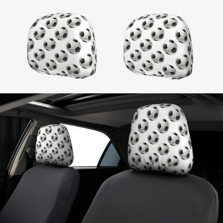 2 PCS Car Headrest Cover football soccer ball cute Breathable Flexible Elastic Car Seat Head Rest Protector Headrest Cover Universal for Most Cars