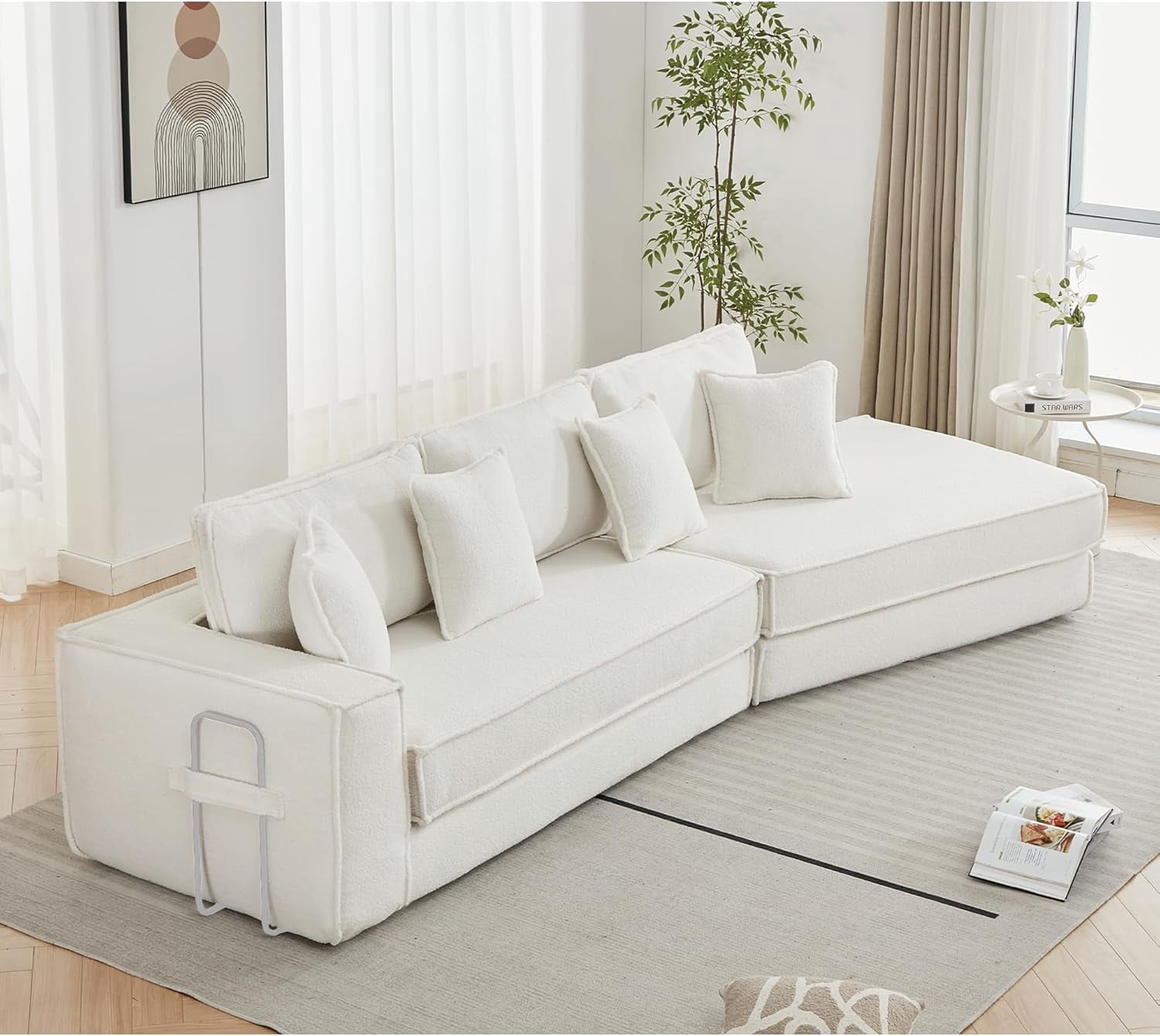 Howcool 133" Modular Cloud Sectional Sofa Bed, 2-in-1 Folding Convertible Couch, Lamb Velvet Fabric, Deep Seat Floor Gaming Sofa, 3-Seat Sleeper for Living Room, Beige
