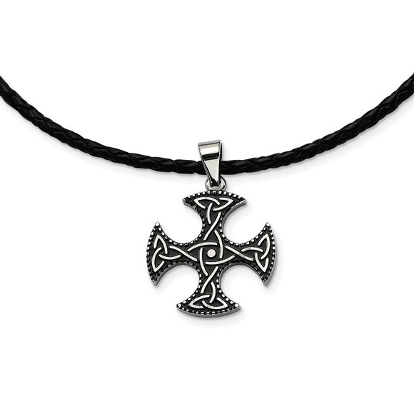 Stainless Steel Celtic Cross 18 Inch Leather Cord Necklace Pendant Charm Religious Iona