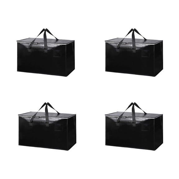 Qocolhg 4 Pack Large Moving Bags with Zippers & Carrying Handles, Moving Bag for Packing Clothes, Durable Storage Bin Organizer, Heavy Duty Storage Tote Moving Boxes, Space Saving, Black