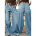 thumbnail image 5 of Womens Wide Straight Leg Mid Rise Baggy Pocket Denim Jeans Without Belt S, 5 of 8