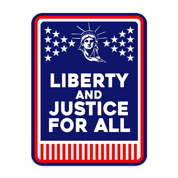 Portrait Round Plus Liberty and Justice for All Door or Wall Sign | Easy Installation | Patriotic Stars and Stripes USA Pride Sign - Large