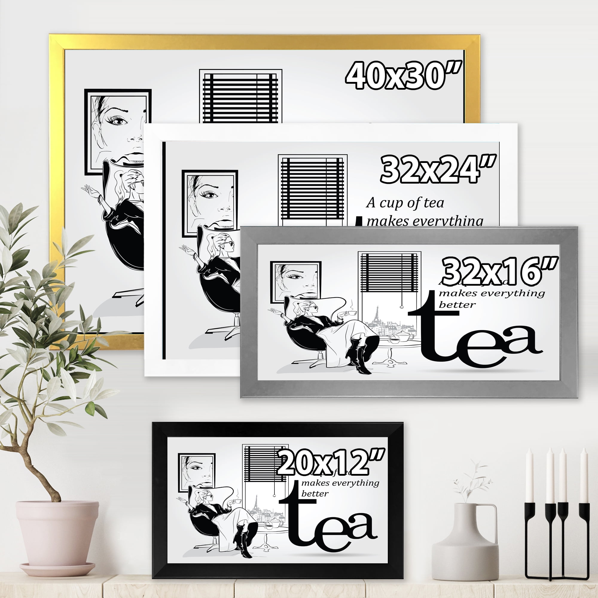 Designart 'Ancient Fashion Girl Drinking A Cup Of Tea' Vintage Framed Art Print