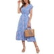 thumbnail image 3 of SAYOO - Vestido de gasa de manga corta para mujer, informal, con flores, cuello en V, cintura alta, línea A, de longitud media SAYOO Moda, 3 of 9