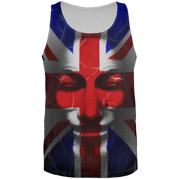 Guy Fawkes Day Union Jack Distressed British Flag Mask All Over Mens Tank Top Multi 2XL