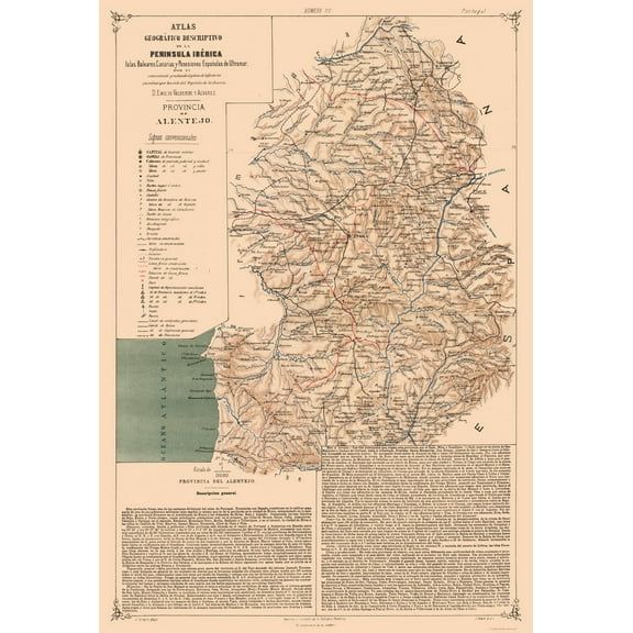 Historic Map - Alentejo Portugal - Valverde 1880 - 23 x 33.49 - Vintage Wall Art