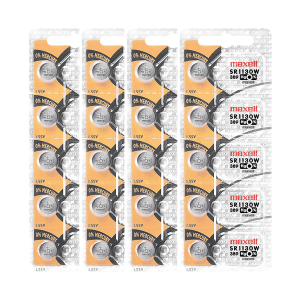 Maxell 389 SR1130W 1.55V Silver Oxide Watch Battery (20 Batteries