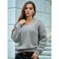 thumbnail image 6 of Female Long Sleeve V Neck Pullover Sweater Oversized Chunky Knitted Loose Jumper Sweaters Grey L, 6 of 8