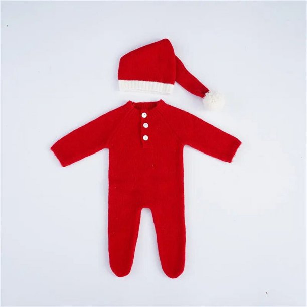 Dvotinst-Accesorios de fotografía para bebé recién nacido, conjunto de 2 piezas de gorro de Papá Noel, color verde y rojo, para sesión de fotos en estudio