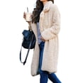 thumbnail image 3 of Women Thick Warm Faux Long Outwear Fleece Jacket Coat Overcoat Open Front Long Cardigan Female Lamb Wool Lapel Coat Overcoat Tops, 3 of 4