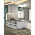 thumbnail image 7 of Miekor Furniture Contemporary Glam Pearl White Upholstered Full Size Bed w LED W Trundle Embossed Panel 1pc Bedframe Bedroom Furniture MK2485, 7 of 7