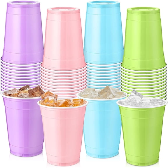 48 Pcs 12 oz Disposable Plastic Party Cups, Rainbow Color Drinking Cups, Durable & Lightweight Reusable for Parties, Holidays, Events & Home Use (Pastel)
