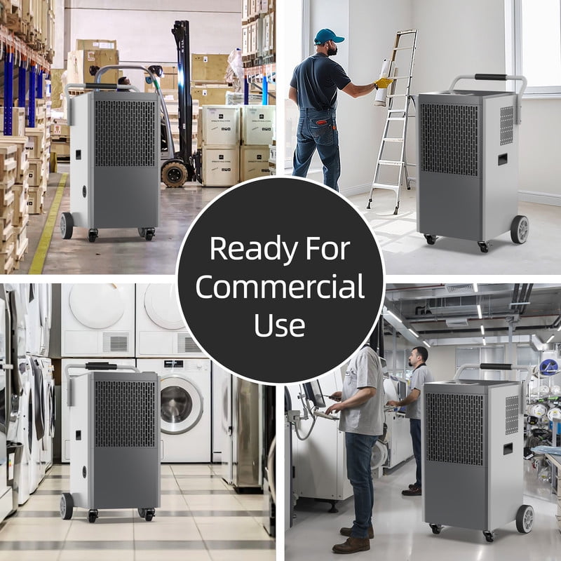 190 pt. 6000 sq.ft. Bucketless Industrial Dehumidifier in. Blacks for Garage, with Drain Hose, Auto-OFF, 10-95%RH Range