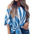 thumbnail image 2 of Ichuanyi Womens Tops Summer Women Blouse Striped T-Shirts Off Shoulder Waist Tie Short Sleeve Casual Tops, 2 of 7