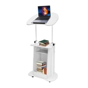 Mobile Desk Height Adjustable Computer Cart Work Station Rolling Presentation Cart Mobile Presentation Stand White