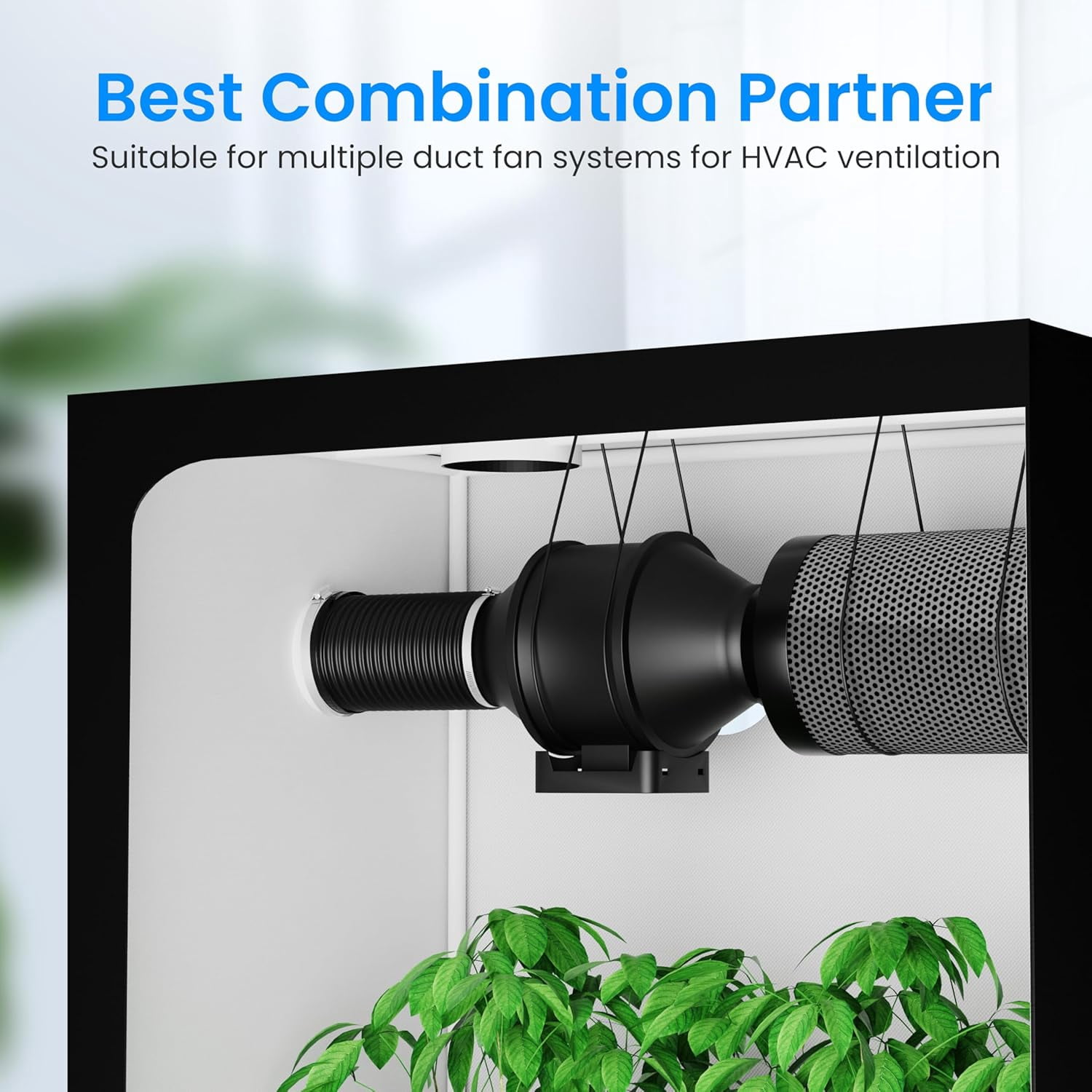 MKEUDQ-6 Inch 8 Feet PVC Flexible Air Aluminum Ducting, Long Vent Hose includes 2 Clamps for HVAC Ventilation and Exhaust, Black