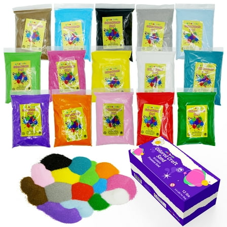 4e’s Novelty Colored Craft Sand – 15 Bright Non-Toxic Colors, 12 lbs Total – Fine Mesh Sand for Crafts, Sand Art, Diy Crafts, Wedding Ceremony, Terrarium Decor, Sensory Play, Classroom Projects