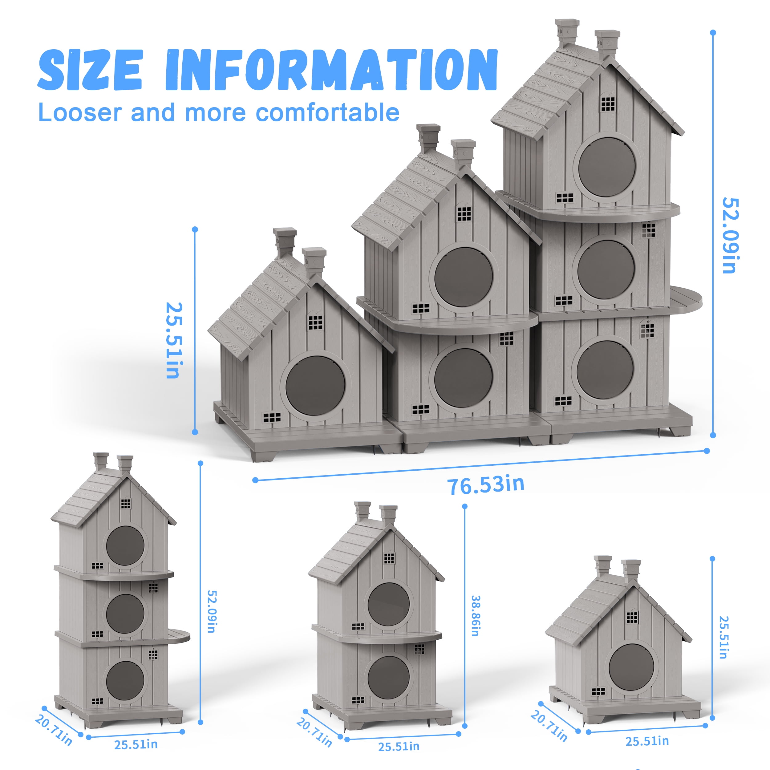 Fazzn Outdoor Cat House with Porch: Weatherproof Insulated Shelter for Cats, Kittens, and Puppies, Including Feral Cats. Features Multiple Entrances, an Elevated Base, and Easy Assembly.Blue/Brown