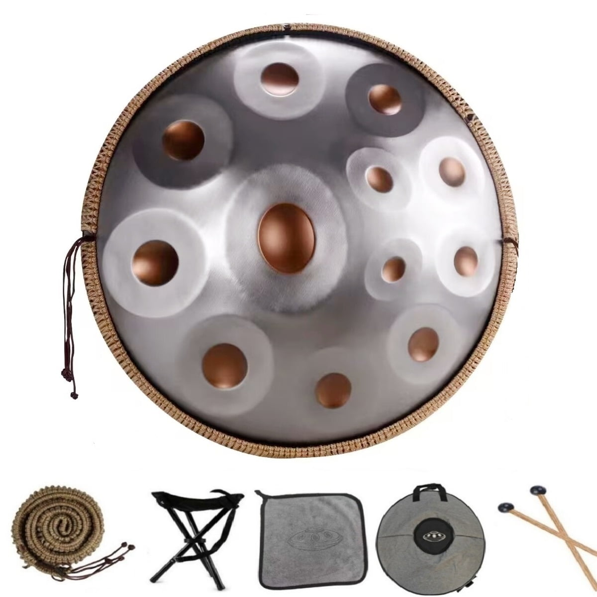 Latourreg 440HZ 22 Inch 12 Notes Ash-gold Handpan Drum D Minor Steel Tongue Drum with Soft Bag