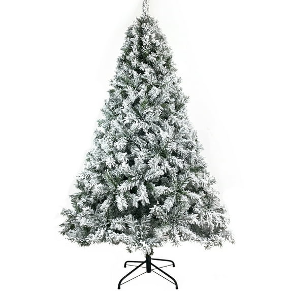 Snow Flocked Artificial Holiday Christmas Tree,7.5FT Hinged Artificial Fir Chritmas Tree w/1,346 Branch Tips