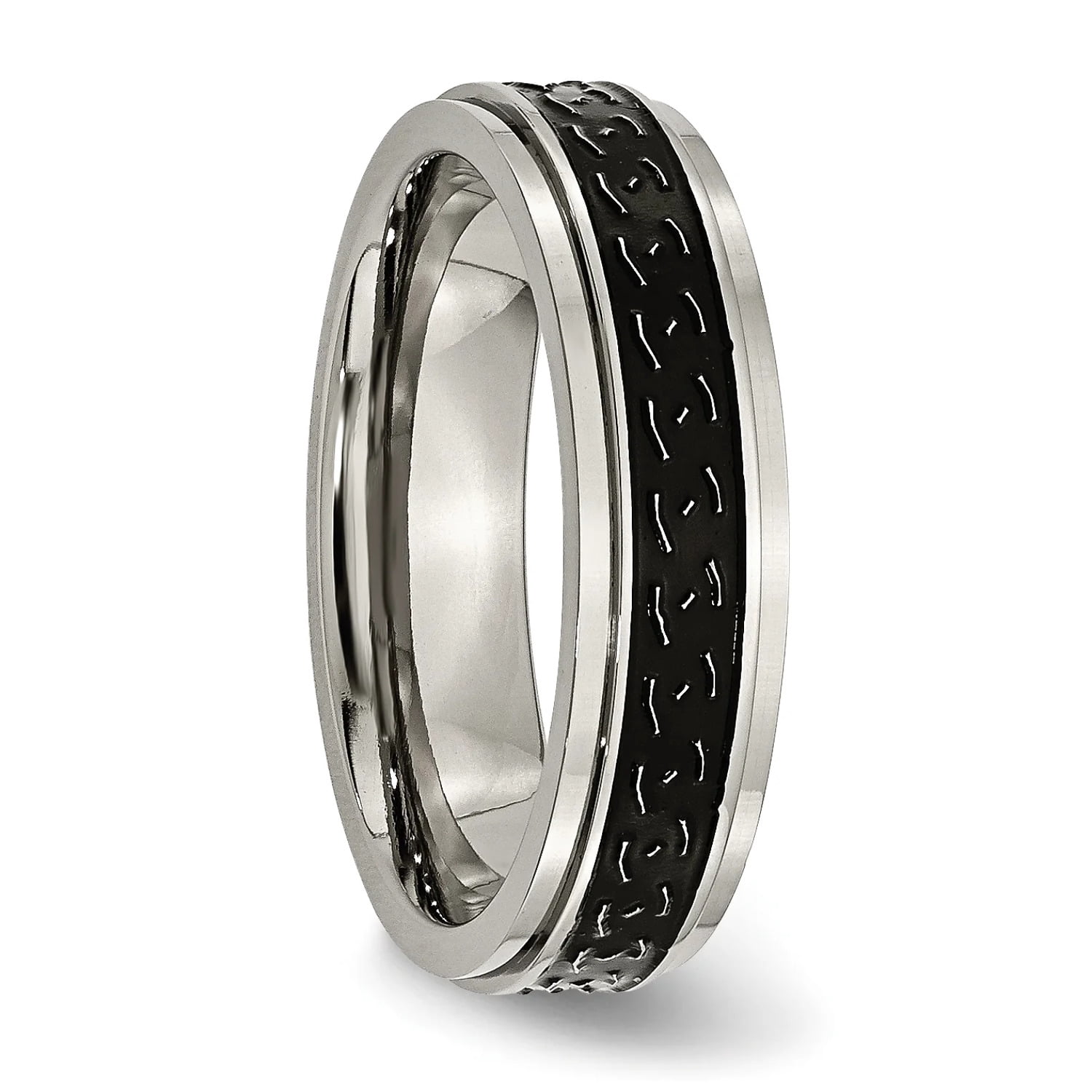 Titanium Ridged Edge Black Enamel Braid Design 6mm Polished Band