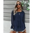 thumbnail image 3 of Round Neck Clip Dot Tiered Ruffle Long Sleeve Flowy Blouse for Women, 3 of 3