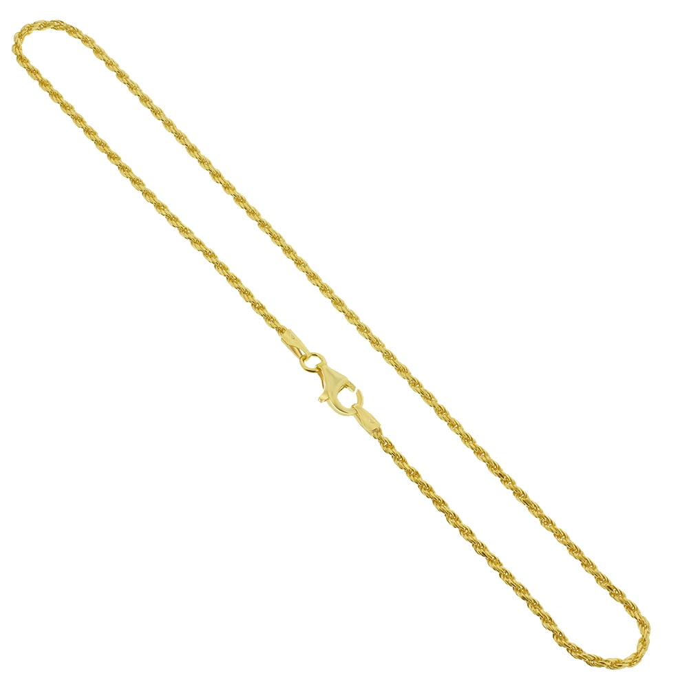 Gem Avenue 14k Gold over Sterling Silver Vermeil 1.5mm Rope Chain ...