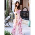 thumbnail image 6 of Womens Maxi Dresses Summer Off Shoulder Floral Dress Ruffle Beach Flowy Boho Wedding Guest Dress Pink S, 6 of 8