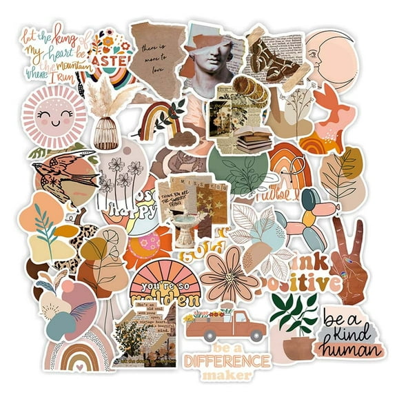 100pcs Boho Stickers for Water bottle Laptop, Vintage Aesthetic Sticker for Women Adults, Minimalist Abstract Line Art Vinyl Waterproof Stickers for Journal Scrapbook Tumbler