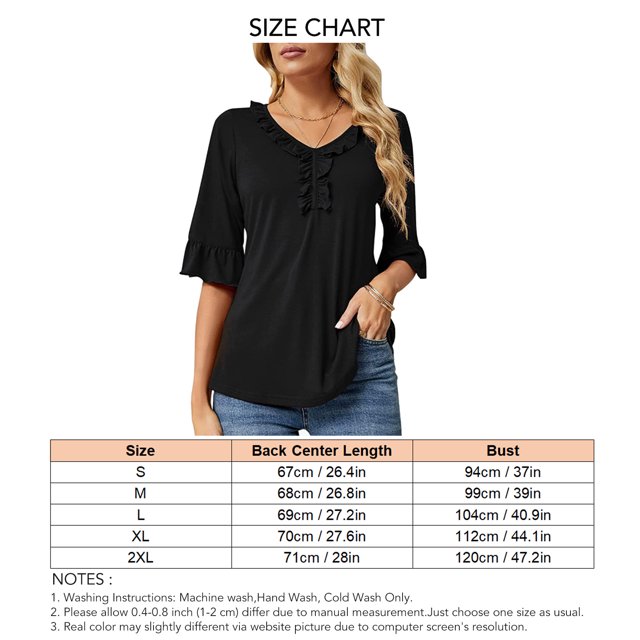 Top con ribete de volantes NikouMX Camisa informal con cuello en V Mujer S M L XL 2XL