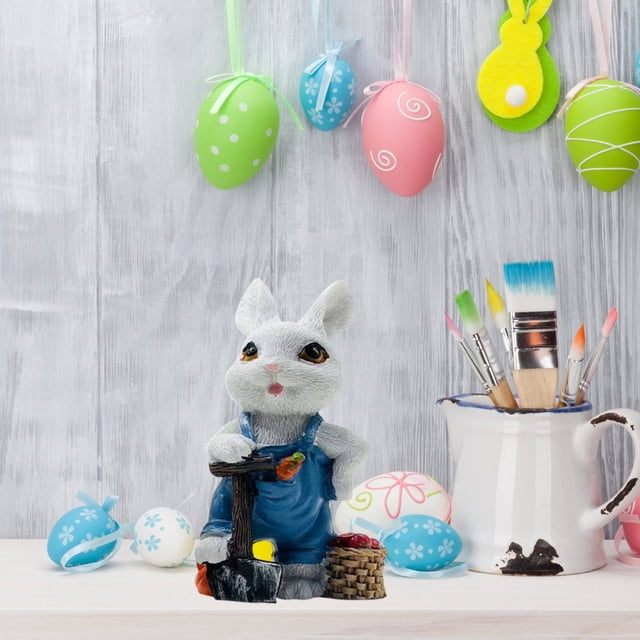 Adornos de Pascua, Conejo de Pascua de resina de 3.5 pulgadas de alto, estatua de conejo con huevos de Pascua y zanahoria, pintada a mano, decoración de primavera para el hogar, regalos de oficina, co