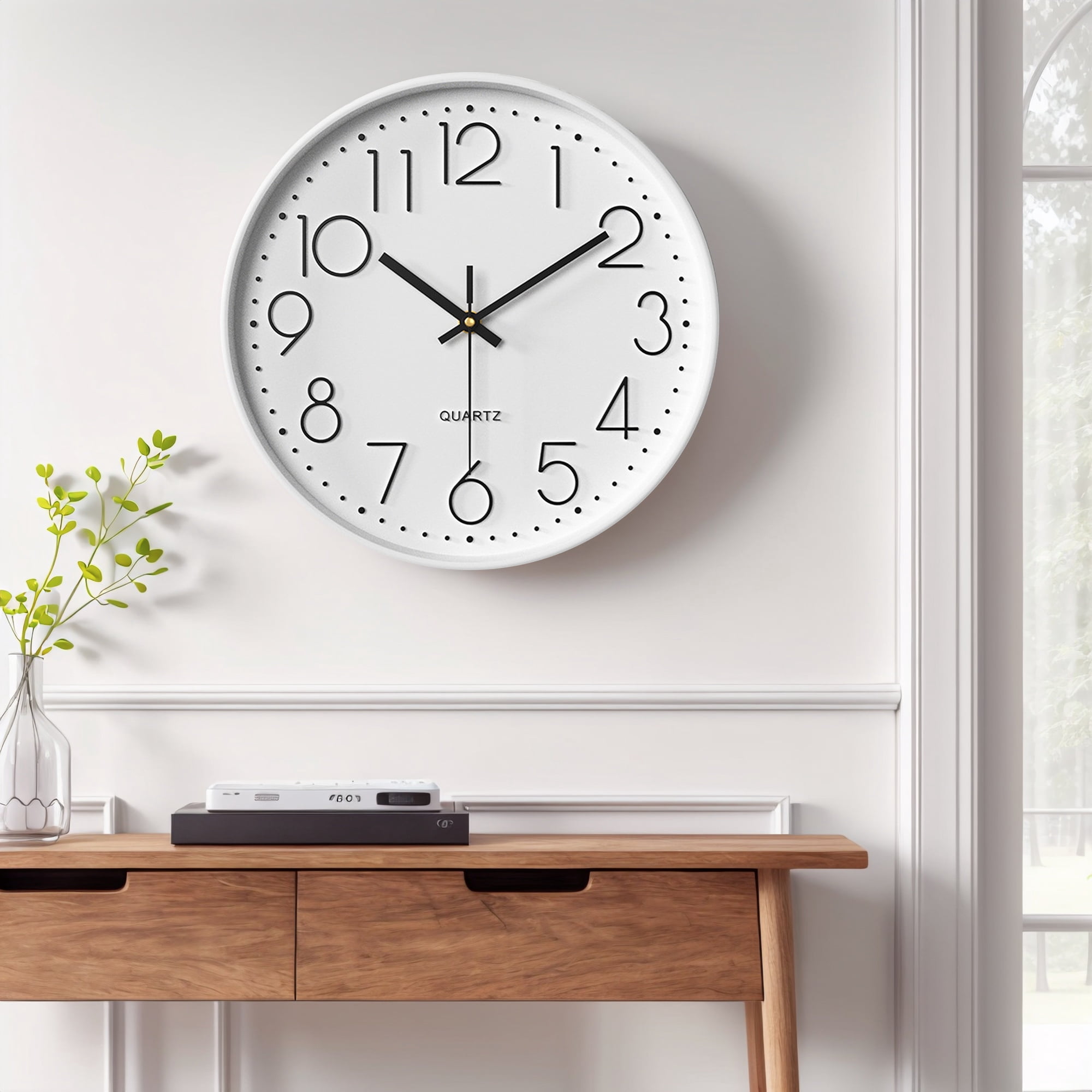 Unique Bargains Silent Non-Ticking Modern Battery Operated Wall Clock White
