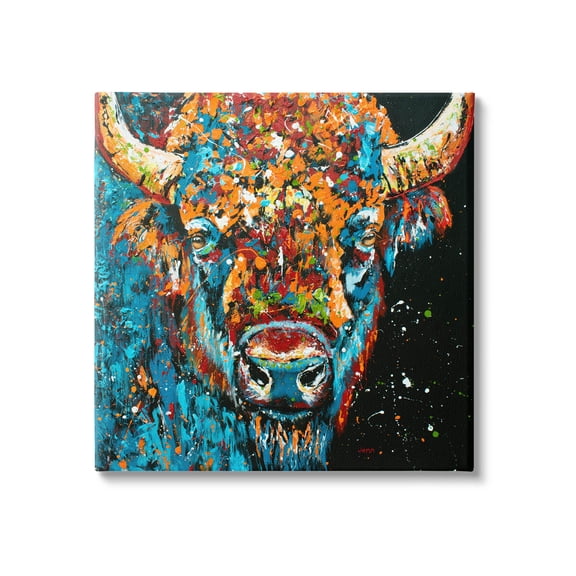 Modern Bison Street Style Animals & Insects Painting Gallery Wrapped Canvas Print Wall Art