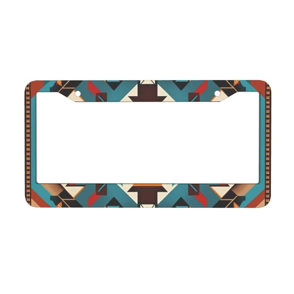 Southwestern Native American Geometric Car License Plate Frame Aluminum Decorative Auto Tag License Plates Holder 2 Holes
