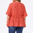 thumbnail image 3 of GRACE & GRANDEUR Women's Plus Size Ditsy Floral Blouse Tie Front V Neck Ruffle Sleeve Peplum Top Summer Babydoll Blouse 3X Red, 3 of 6