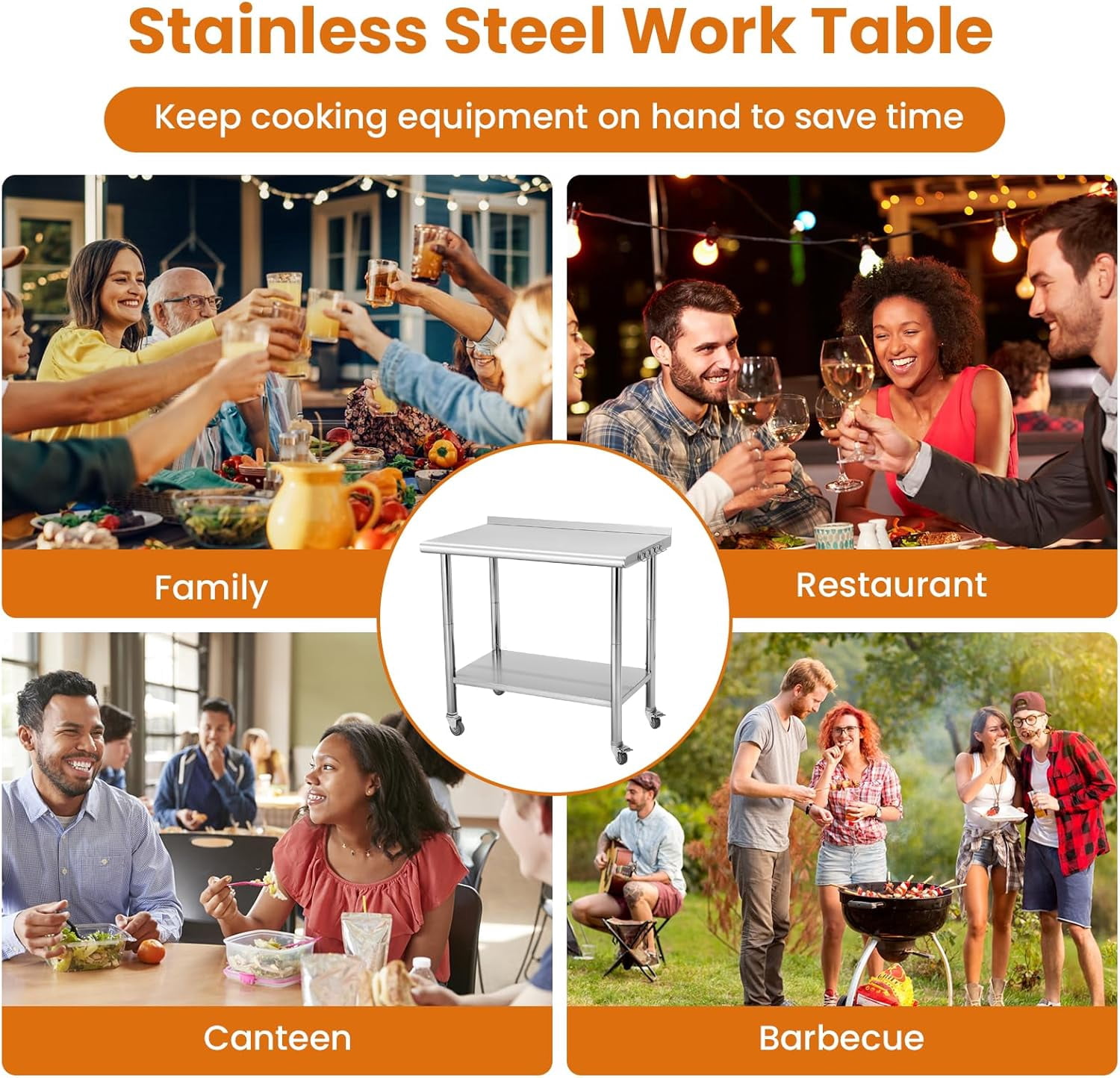 Kselythan Stainless Steel Table,Heavy Duty 2 Tier Worktable with Casters Backsplash Food Preparation Stainless Steel Table,Metal Prep Table for Kitchen Restaurant Commercial Workstation