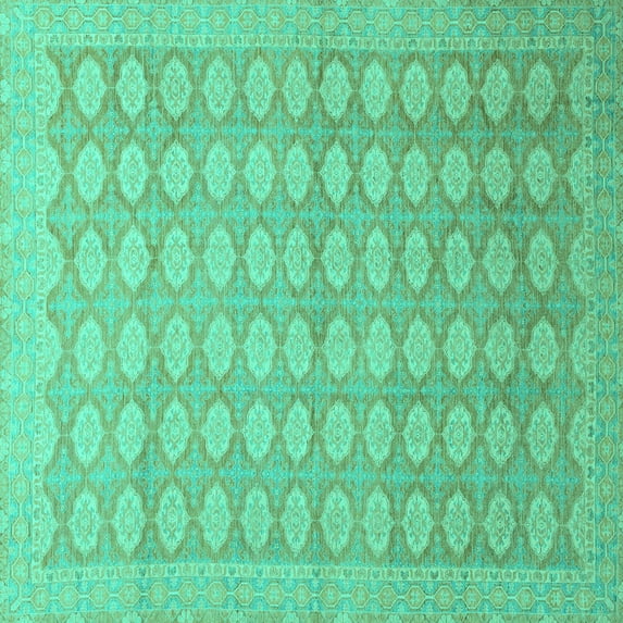 Ahgly Company Machine Washable Indoor Square Oriental Turquoise Blue Traditional Area Rugs, 3' Square