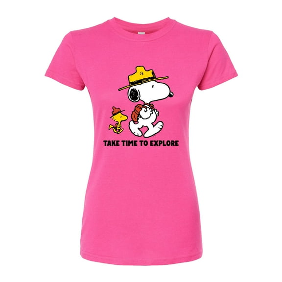 Peanuts - Take Time To Explore - Juniors Fitted Graphic T-Shirt