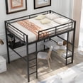 thumbnail image 2 of Metal Loft Bunk Bed Full Size Sturdy Frame with Long Desk Shelves and Ladder, Full Size Loft Metal Bed with Bookshelf and Desk, 2 of 7