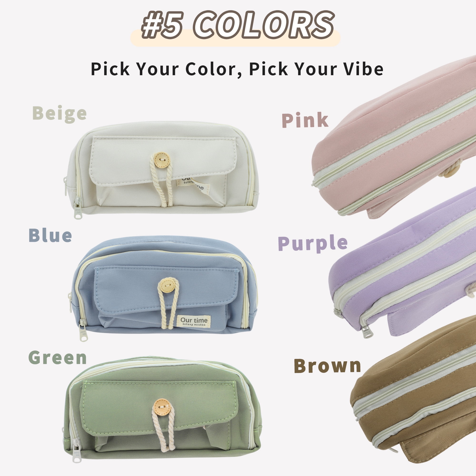 Unique Bargains Canvas Pencil Case, Large Capacity Pen Pouch, Aesthetic Organizer Blue