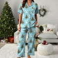 thumbnail image 5 of TTUHYWXI Satin Silk Christmas Pajamas Set for Women Xmas Print Long Sleeve Shirts Lounge Set Two Piece Pjs Pants Sleepwear (Sky Blue, M), 5 of 5