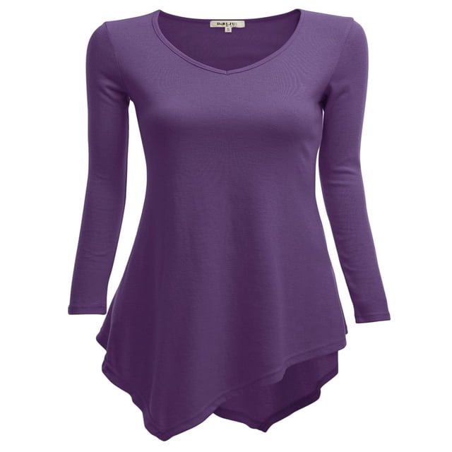 CHOK Tunique Longue à Manches Longues Col en V pour Femmes Robe T-Shirt